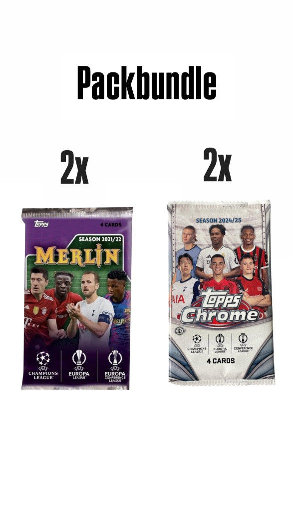 4er Packbundle 2x Packs 2024/25 Topps Chrome UCC & 2x Packs Merlin Chrome UEFA Champions League 2021/22