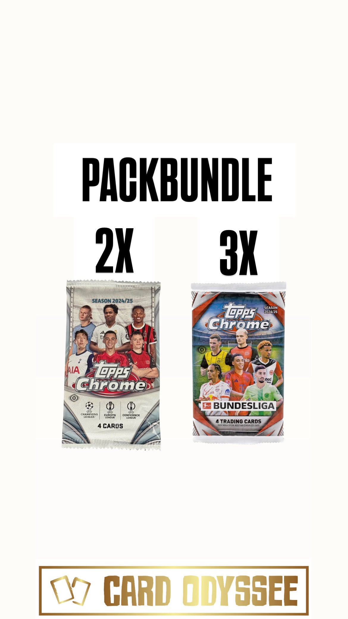 5er Packbundle 2x Packs 2024/25 Topps Chrome UCC & 3x Packs Bundesliga Chrome 2024/25