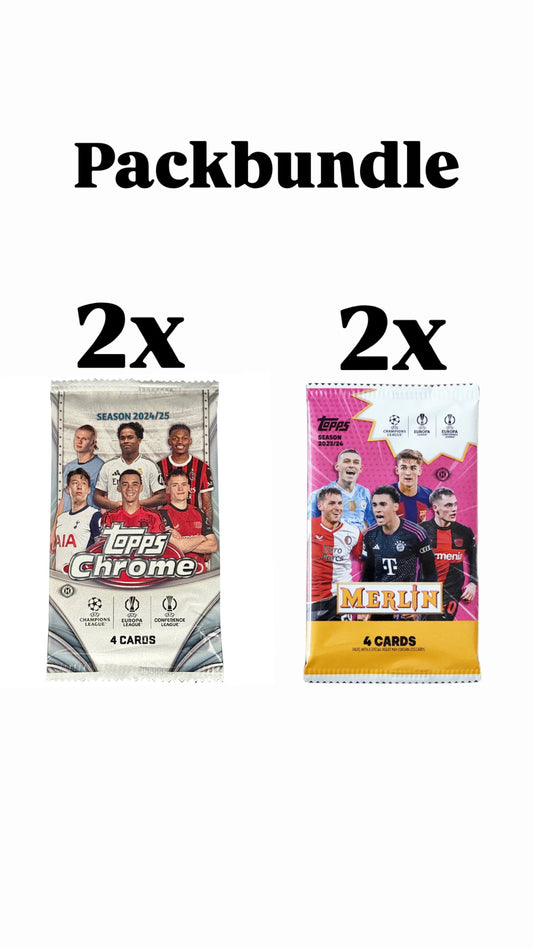 4er Packbundle  2x Packs 2024/25 Topps Chrome UCC & 2x Packs Merlin Chrome UEFA Champions League 2023/24