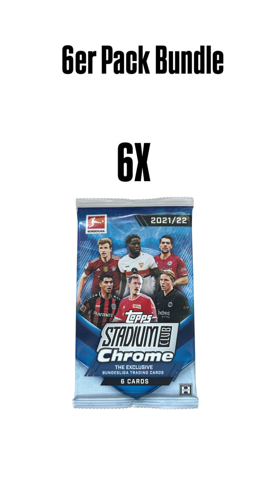 6er Packbundle 2021/22 Topps Stadium Club Chrome Bundesliga (Fussball) Hobby Box 6x Einzelpacks